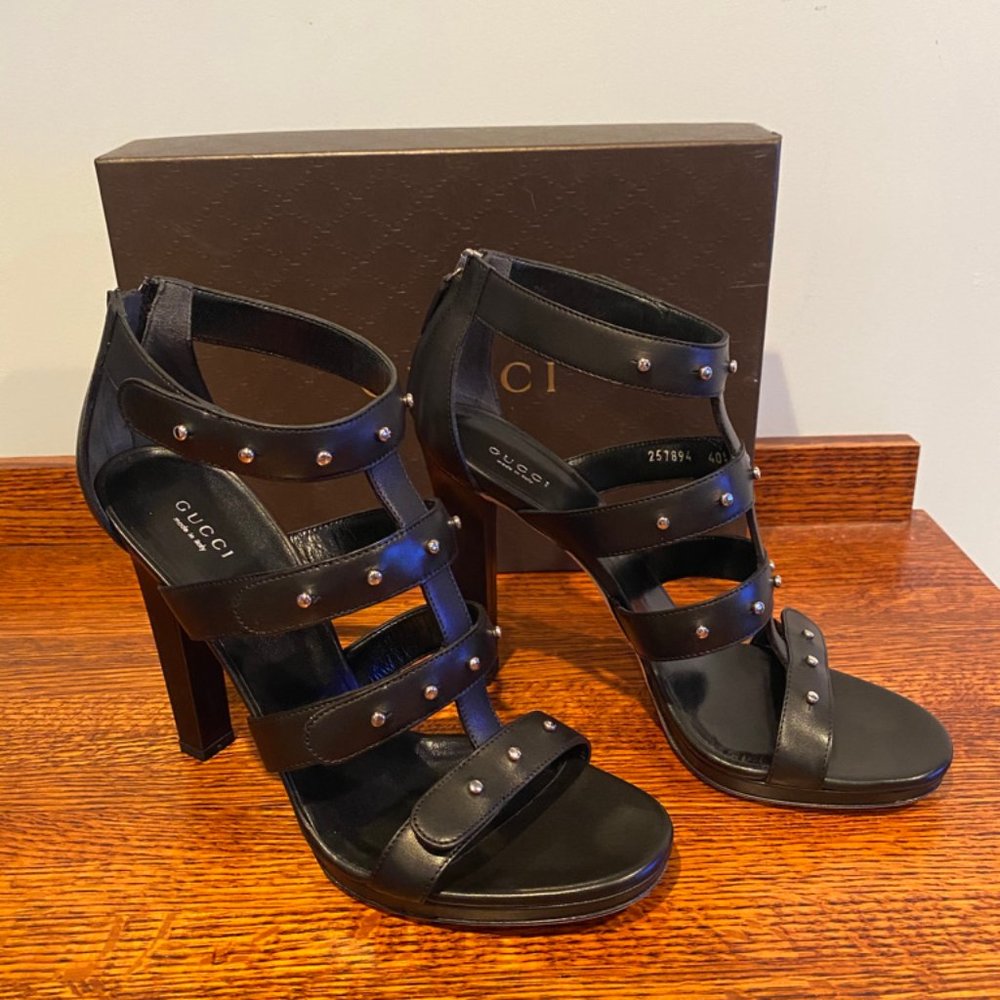 Gucci Black Leather Cage Sandals size 10.5